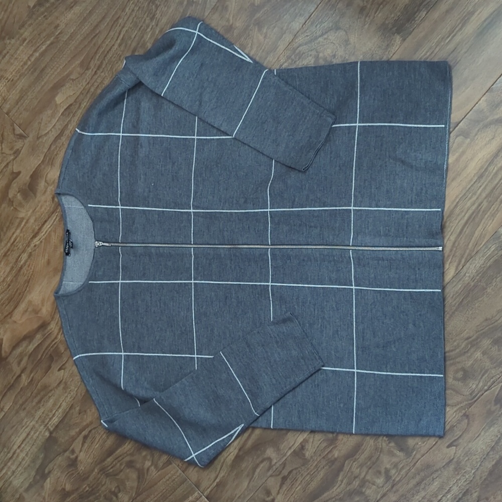 Eileen Fisher Merino Wool Windowpane Zip Cardigan Sweater - Picture 2 of 9